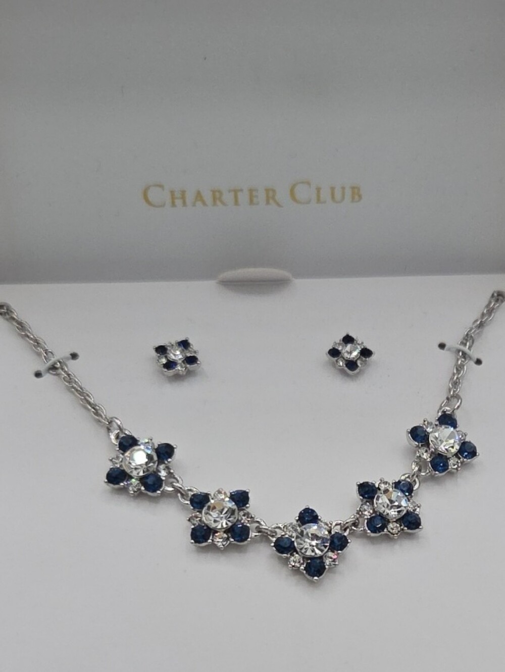 5 for $25! Charter Club Silver-Tone Necklace Studs Set Blue and Clear Stones